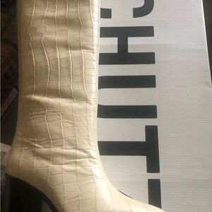 SCHUTZ Beige Croc-Embossed Heeled Boots
